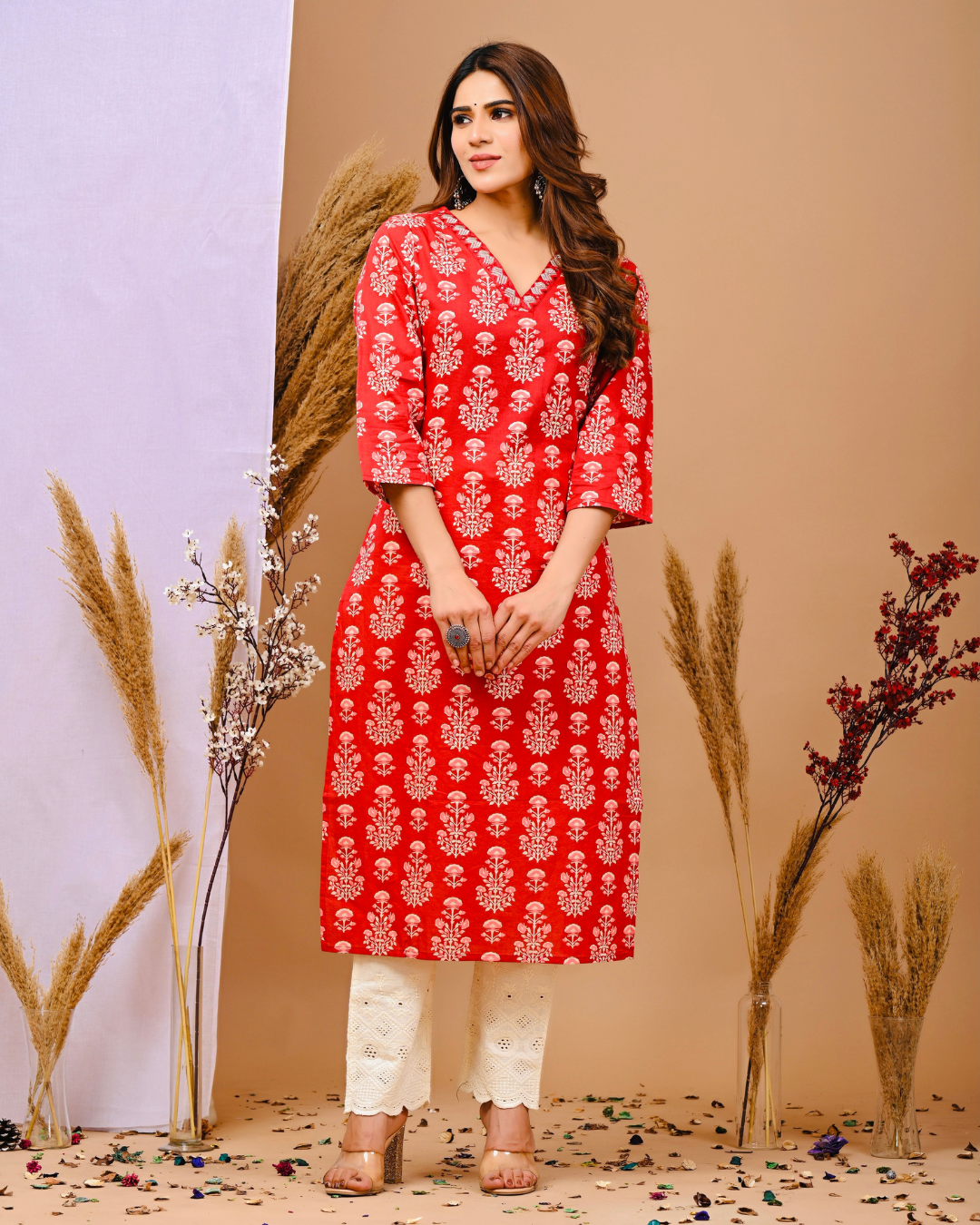 Floral Printed Pure Cotton A-Line Kurta