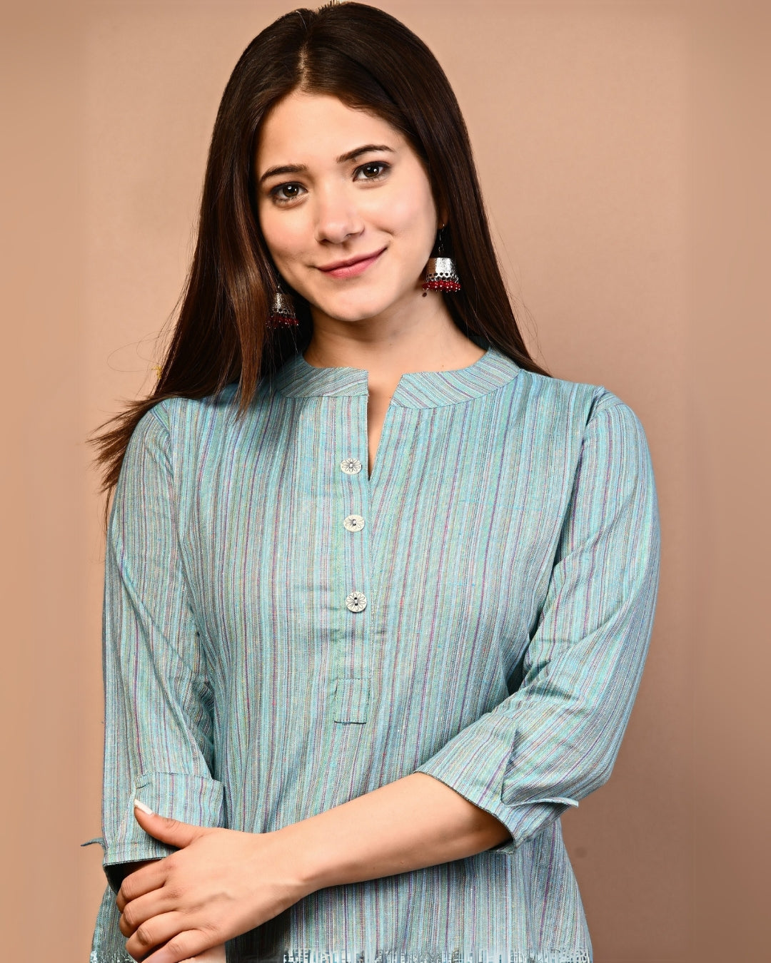 RimeLine Stripped Mandarin Straight kurta for women