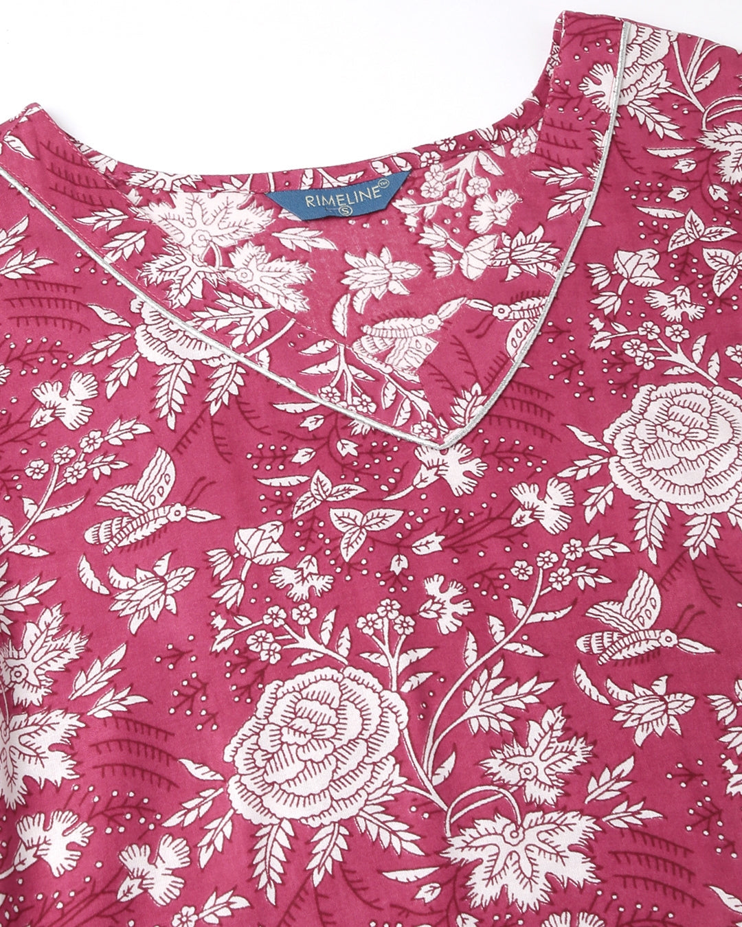 RimeLine Purple Floral V neck kurti for women