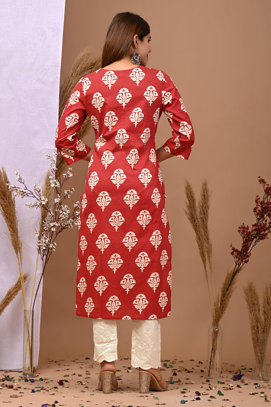 Rimeline Ethnic Motifs Printed Pure Cotton Straight Kurta