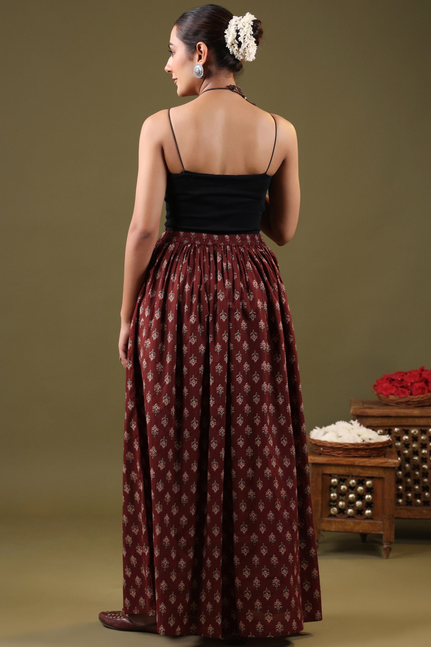 Rimeline Women Printed Pure Cotton Flared MaxiSkirt