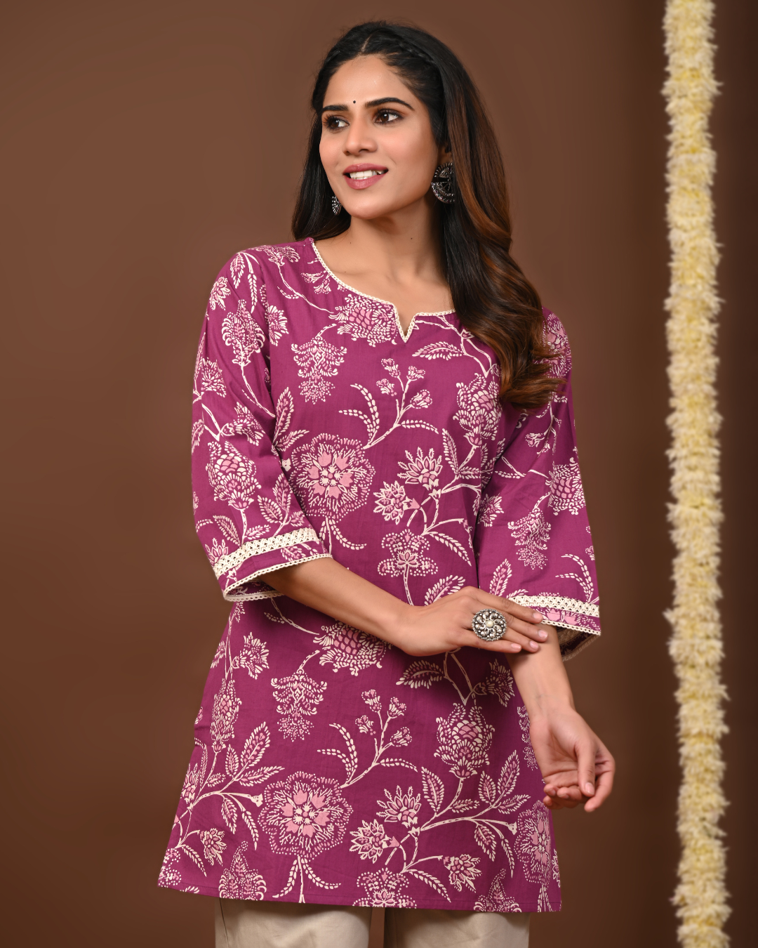 RimeLine Gajri Women Ethnic Motifs Printed Round-Neck Pure Cotton Kurti