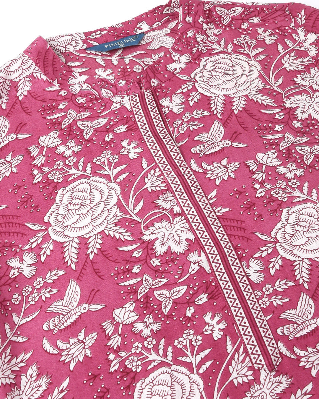 RimeLine Purple and White Floral Mandarin neck kurti for women