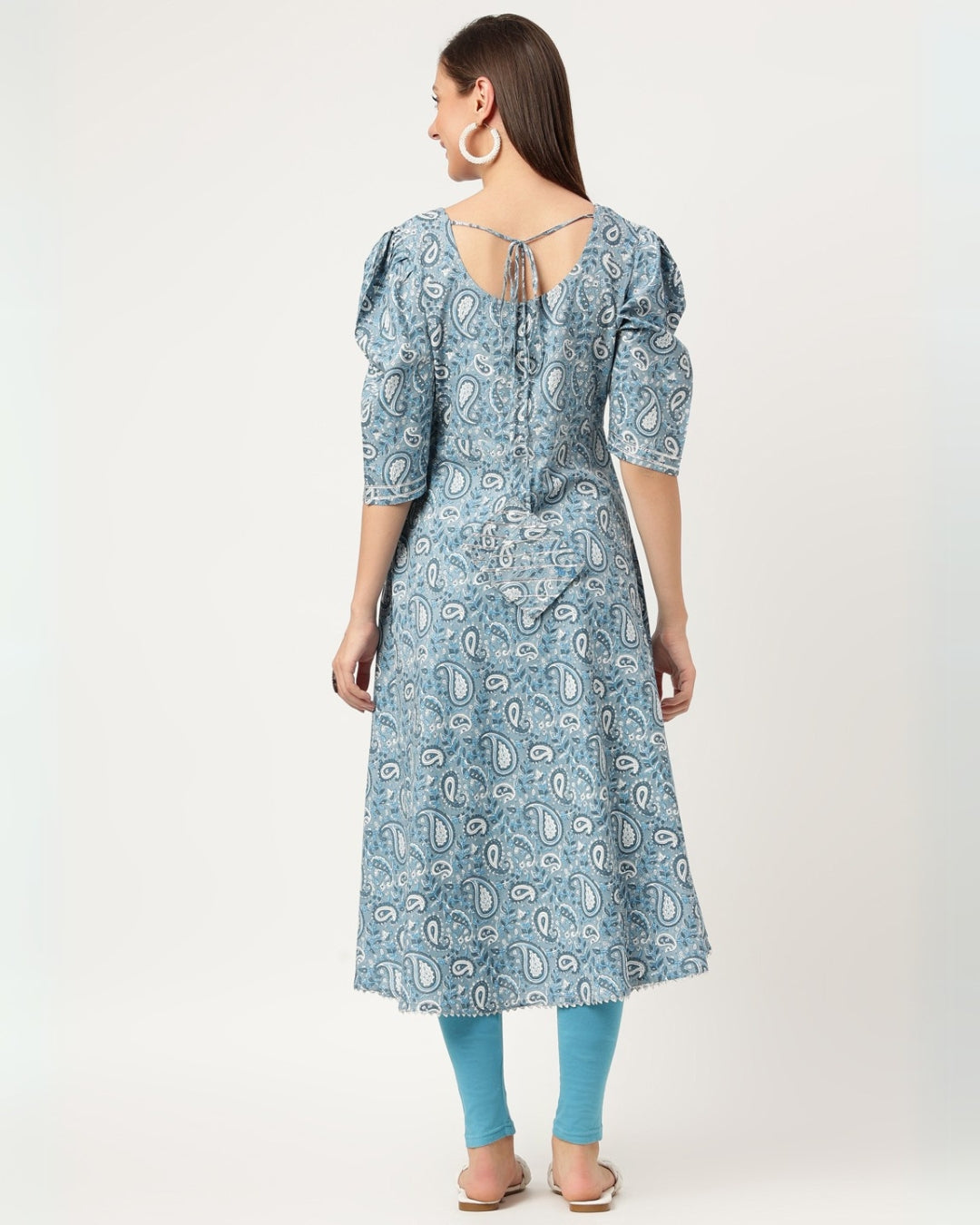 RimeLine blue Paisley printed Round neck kurti For Women