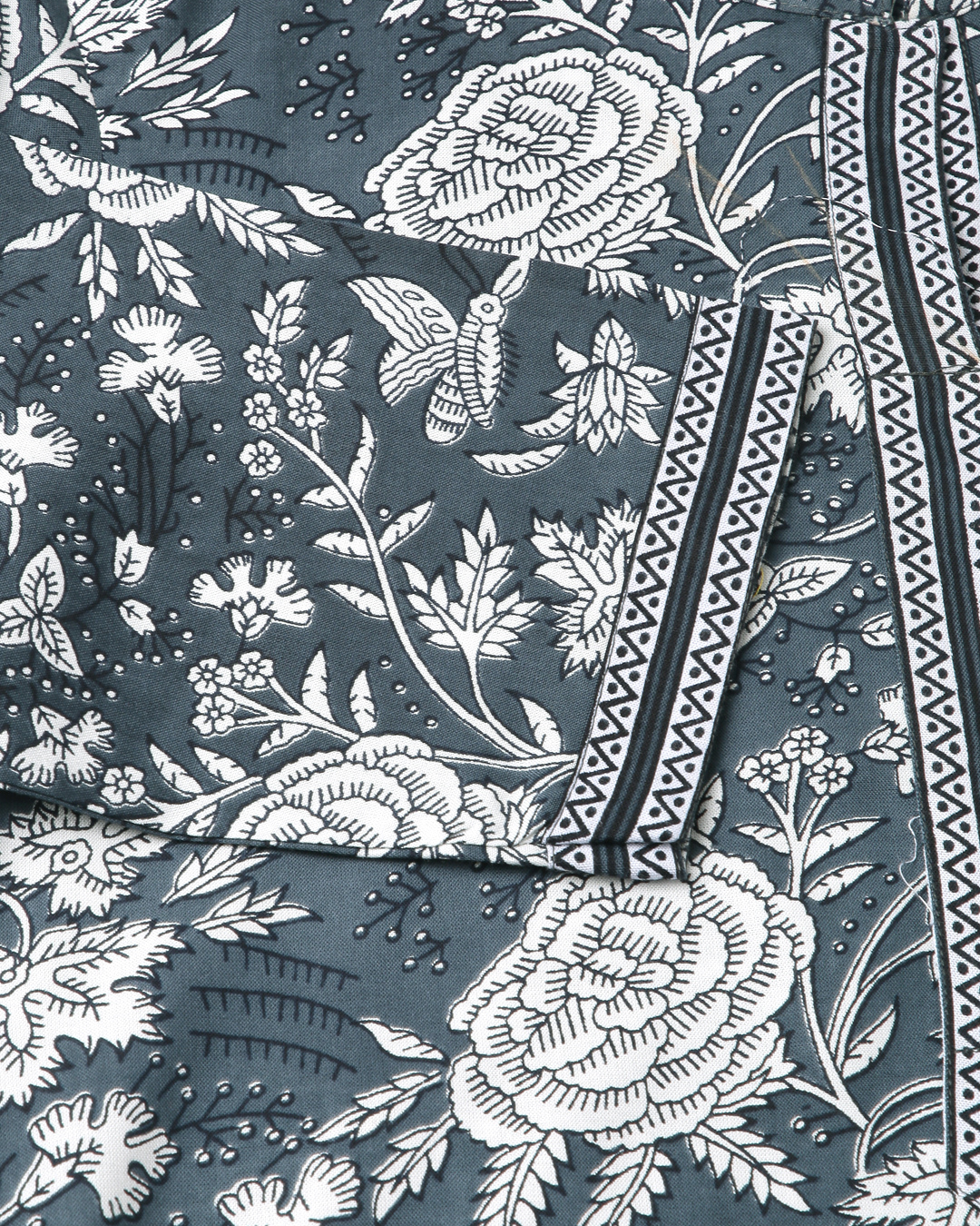 RimeLine Grey and white Floral printed Mandarin neck kurti for women