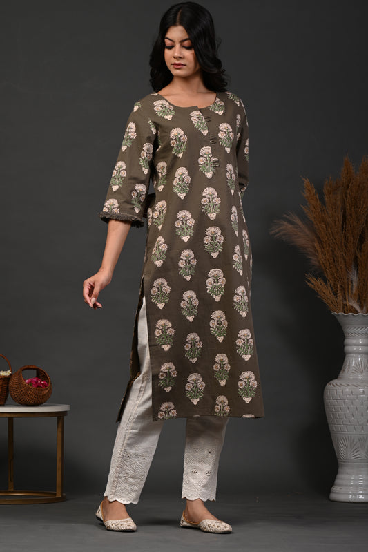 Rimeline Ethnic Motifs Printed Straight Pure Cotton Kurta