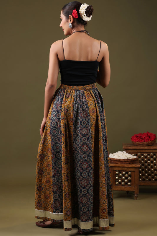 Rimeline Women Printed Pure Cotton Flared Maxi Skirt