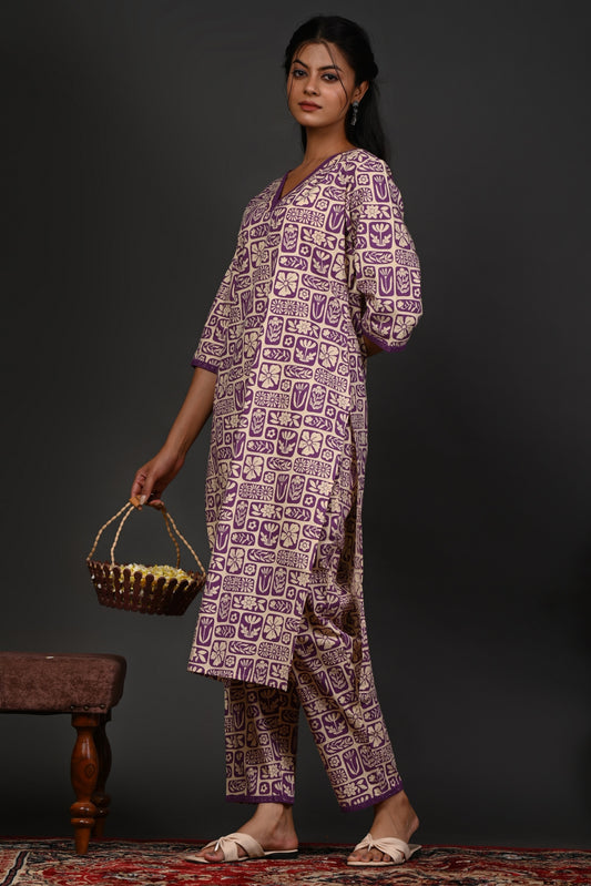 Rimeline Women Floral Printed Regular Pure Cotton Kurta with Trousers