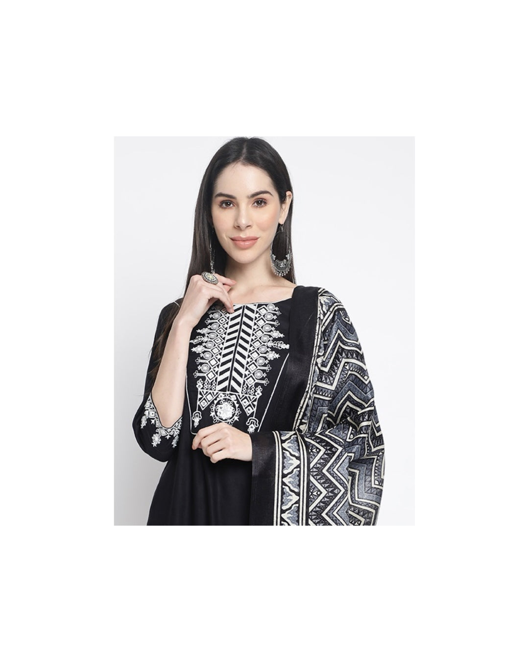 RimeLine Floral embroidered Straight shape Regular 3 pcs kurta dupatta pant set for women