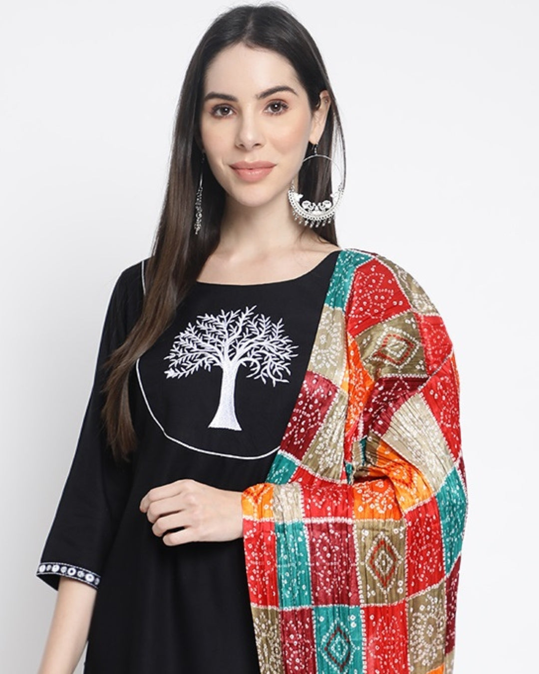 RimeLine Floral embroidered Straight shape Regular 3 pcs kurta dupatta pant set for women
