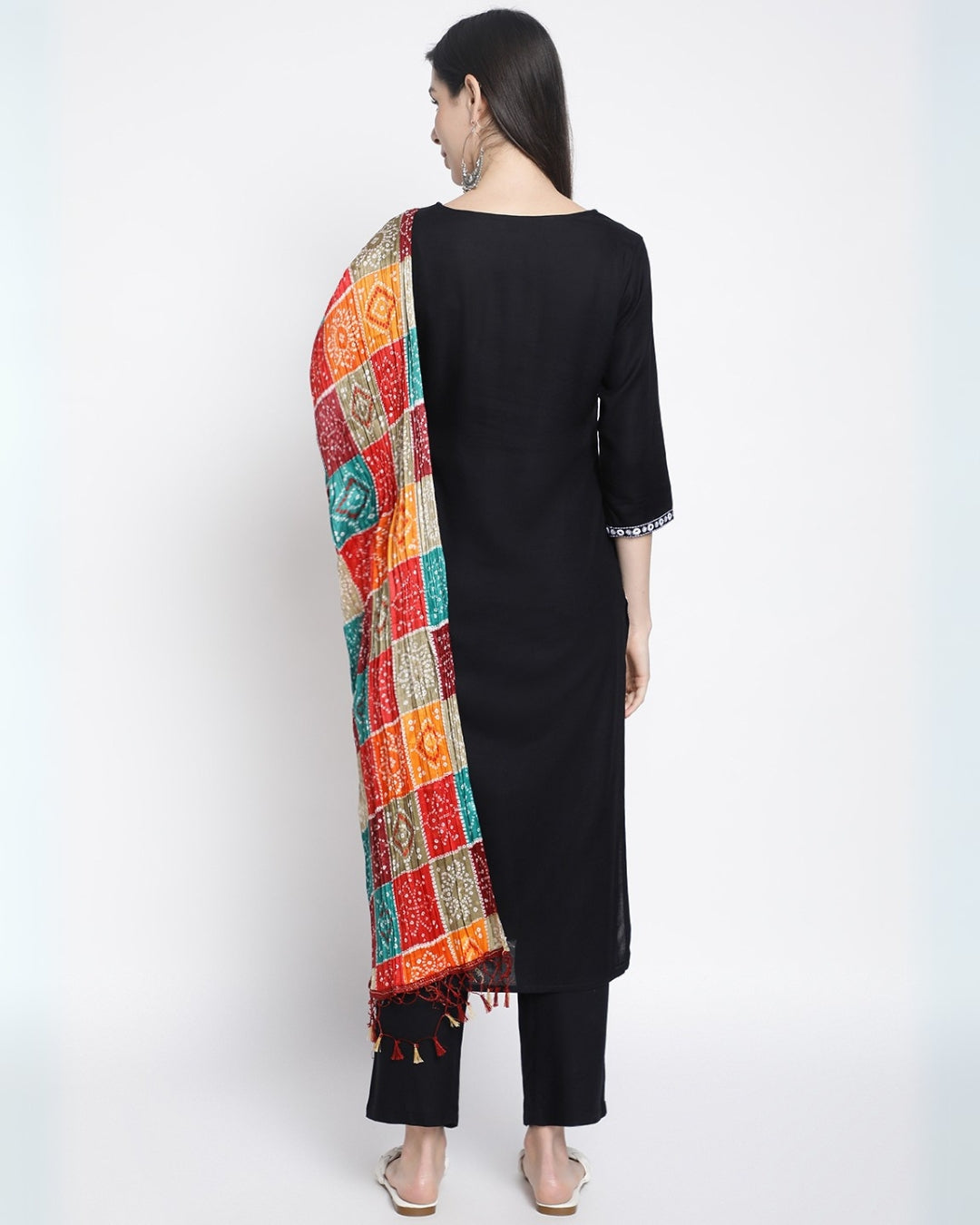 RimeLine Floral embroidered Straight shape Regular 3 pcs kurta dupatta pant set for women