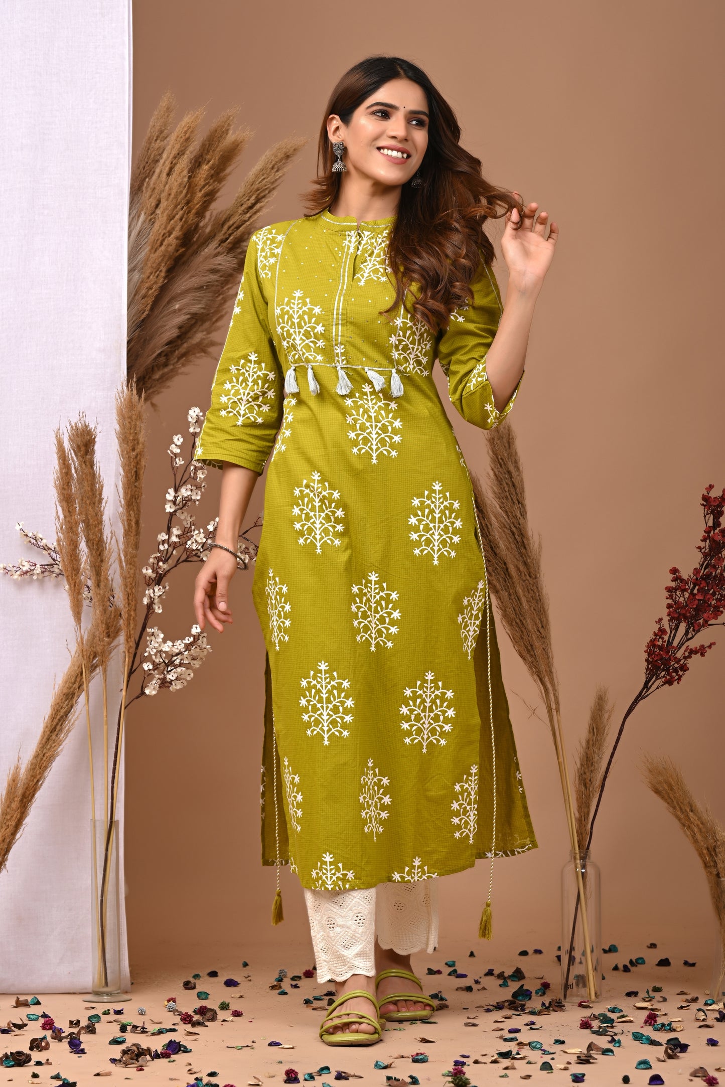RimeLine Mesh Blue Mandain Neck Kurti For Women