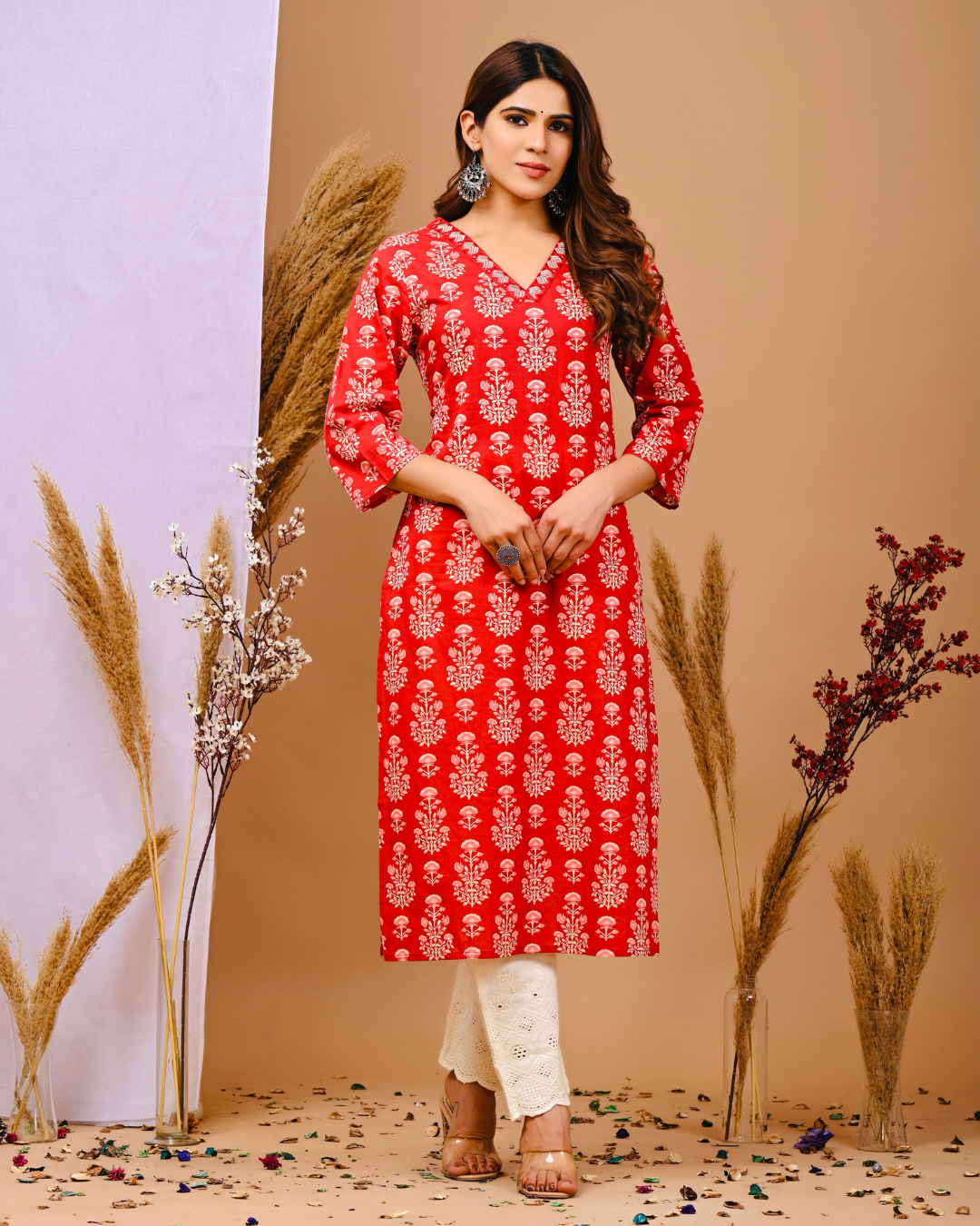 Floral Printed Pure Cotton A-Line Kurta