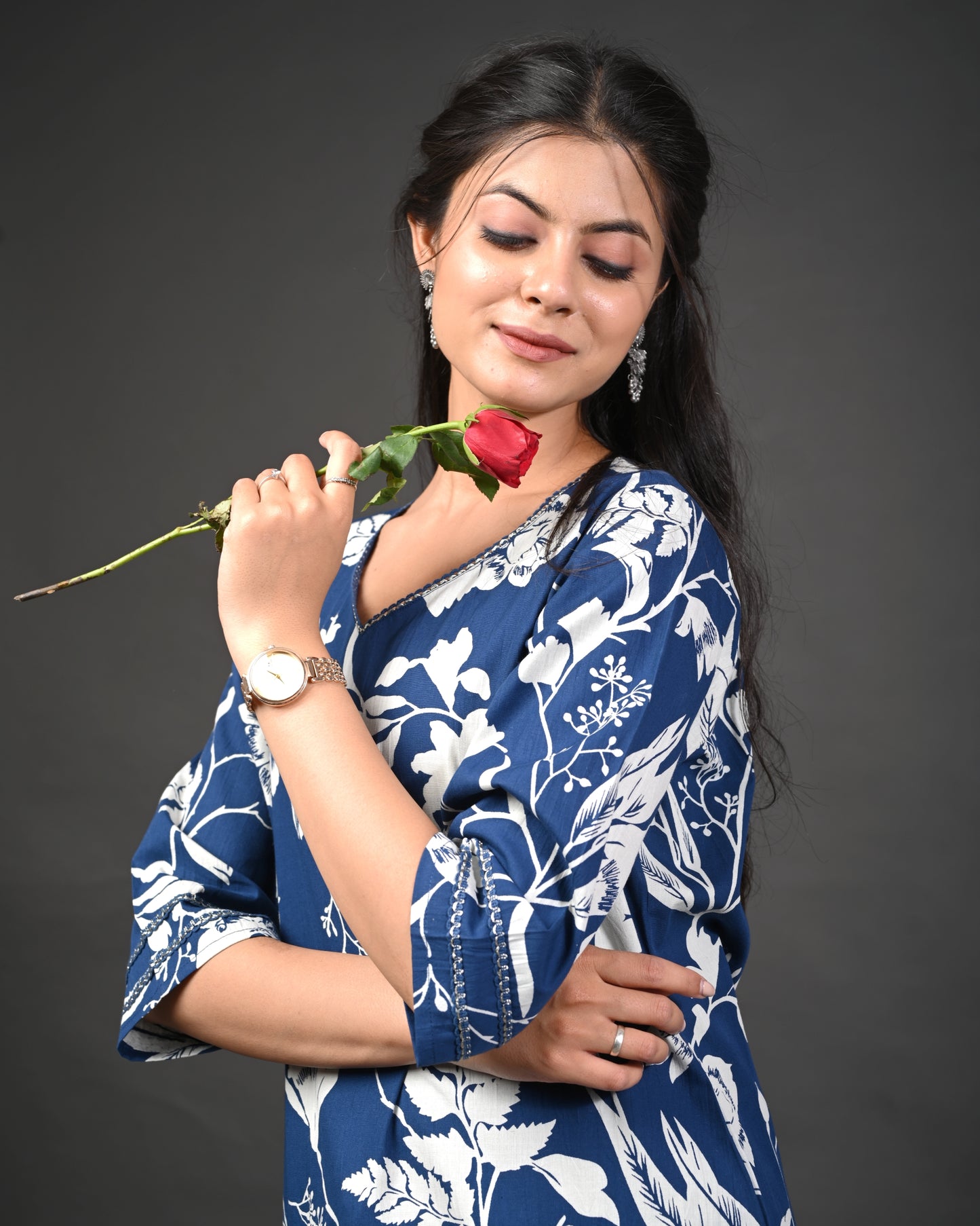 Rimeline Floral Screen Printed Sweetheart Neck Pure Cotton Straight Kurta