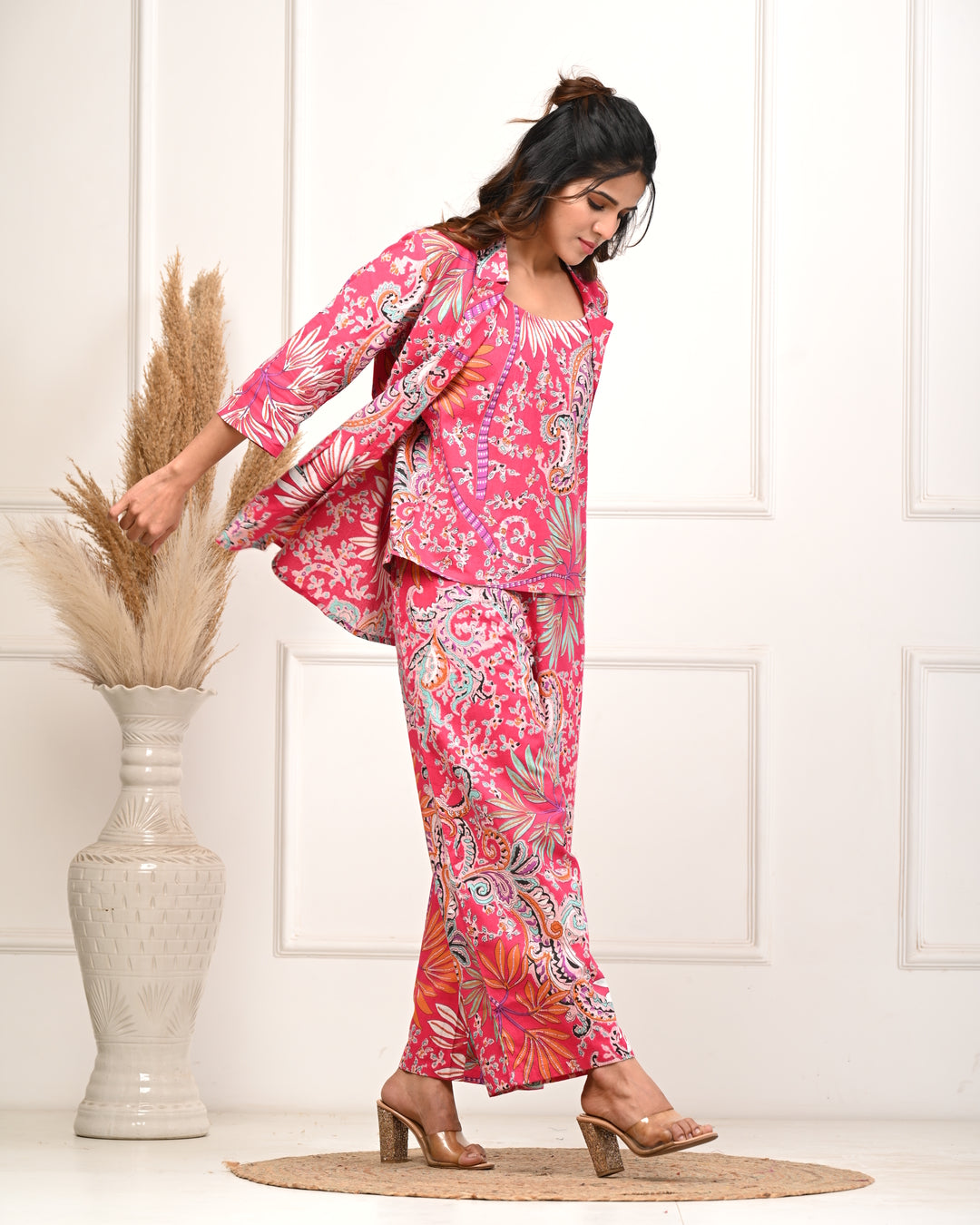RimeLine Pink 3 pcs Co-ord Set For Women