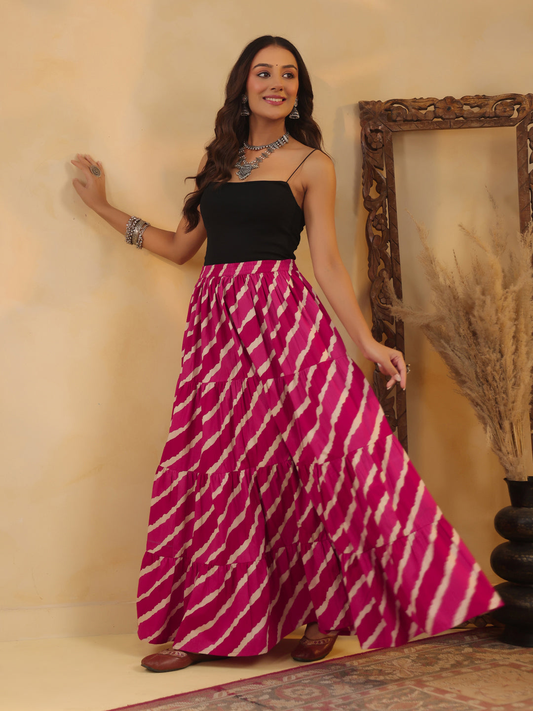Rimeline Printed Pure Cotton Maxi Flared Skirt