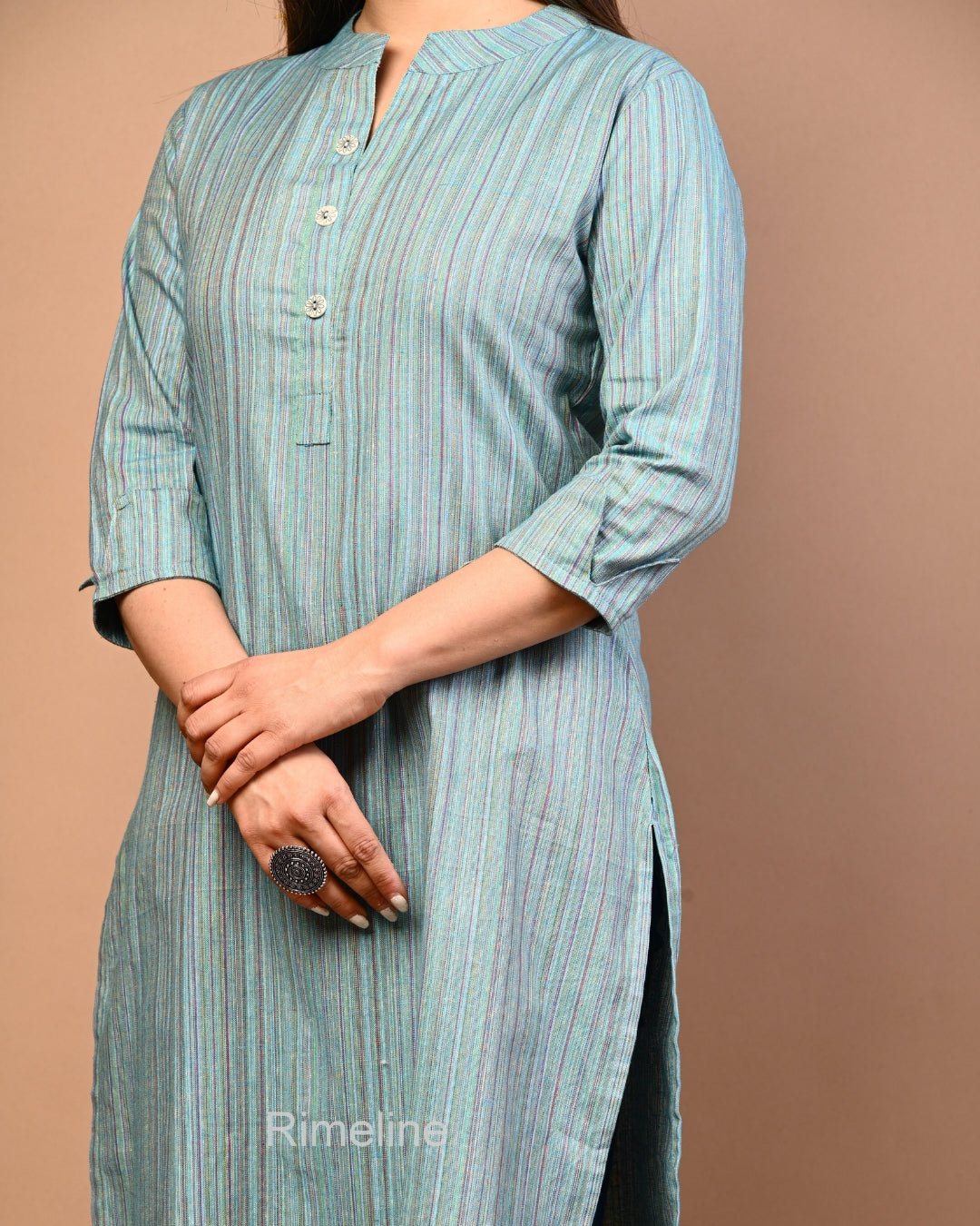 RimeLine Stripped Mandarin Straight kurta for women