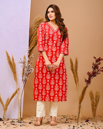Floral Printed Pure Cotton A-Line Kurta