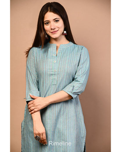 RimeLine Stripped Mandarin Straight kurta for women