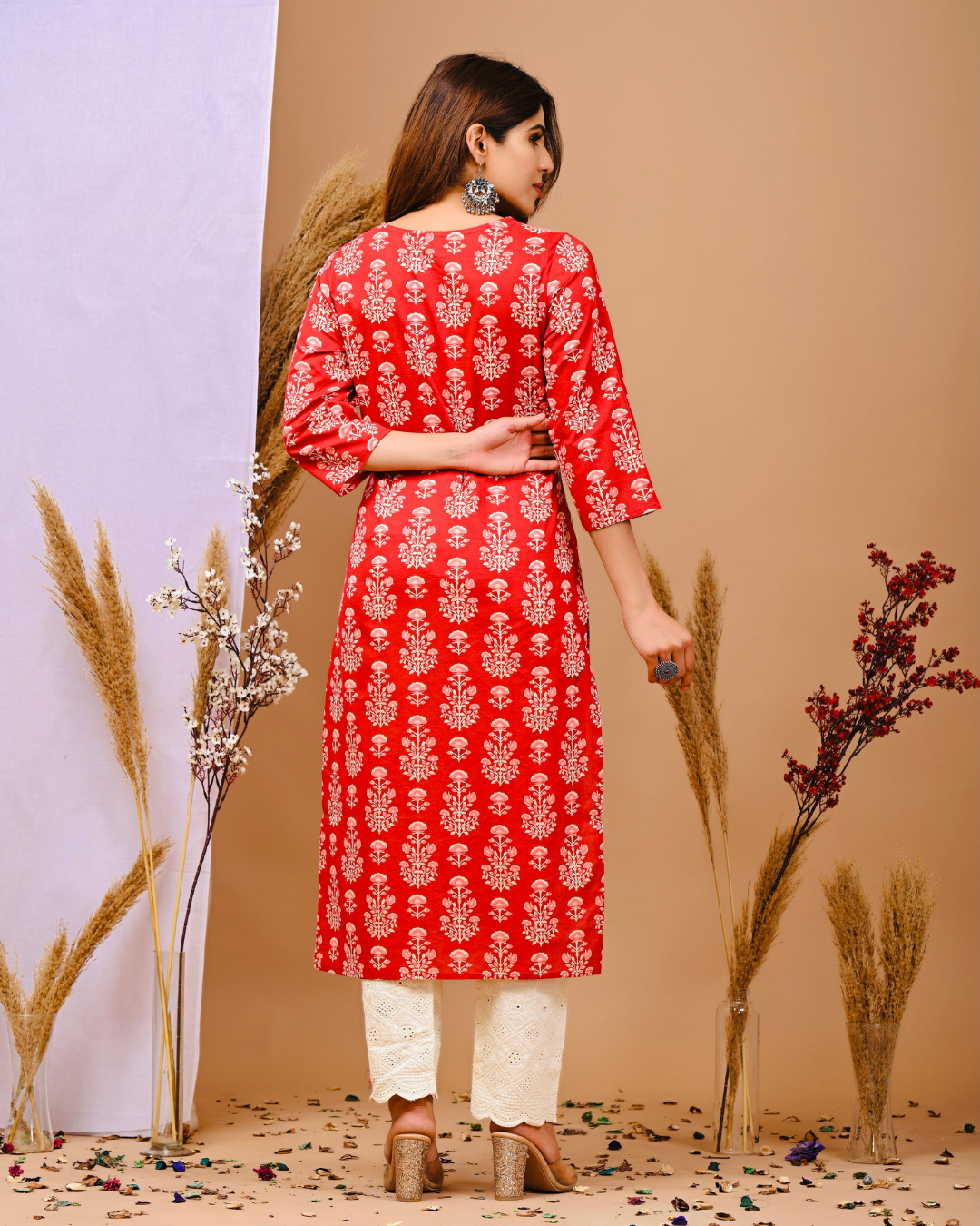 Floral Printed Pure Cotton A-Line Kurta