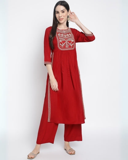 RimeLine Floral Embroidered Nayracut Kurta for women