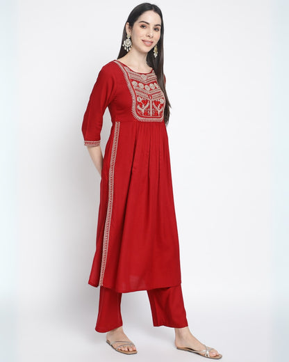 RimeLine Floral Embroidered Nayracut Kurta for women