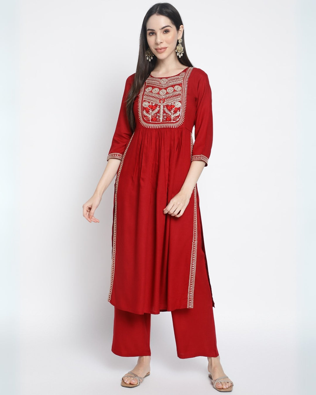 RimeLine Floral Embroidered Nayracut Kurta for women