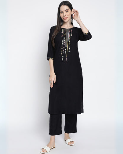 RimeLine Ethnic motifs yoke design Kurta pant set for Women