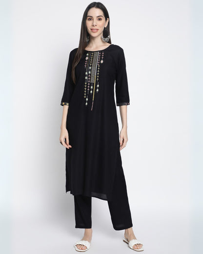 RimeLine Ethnic motifs yoke design Kurta pant set for Women