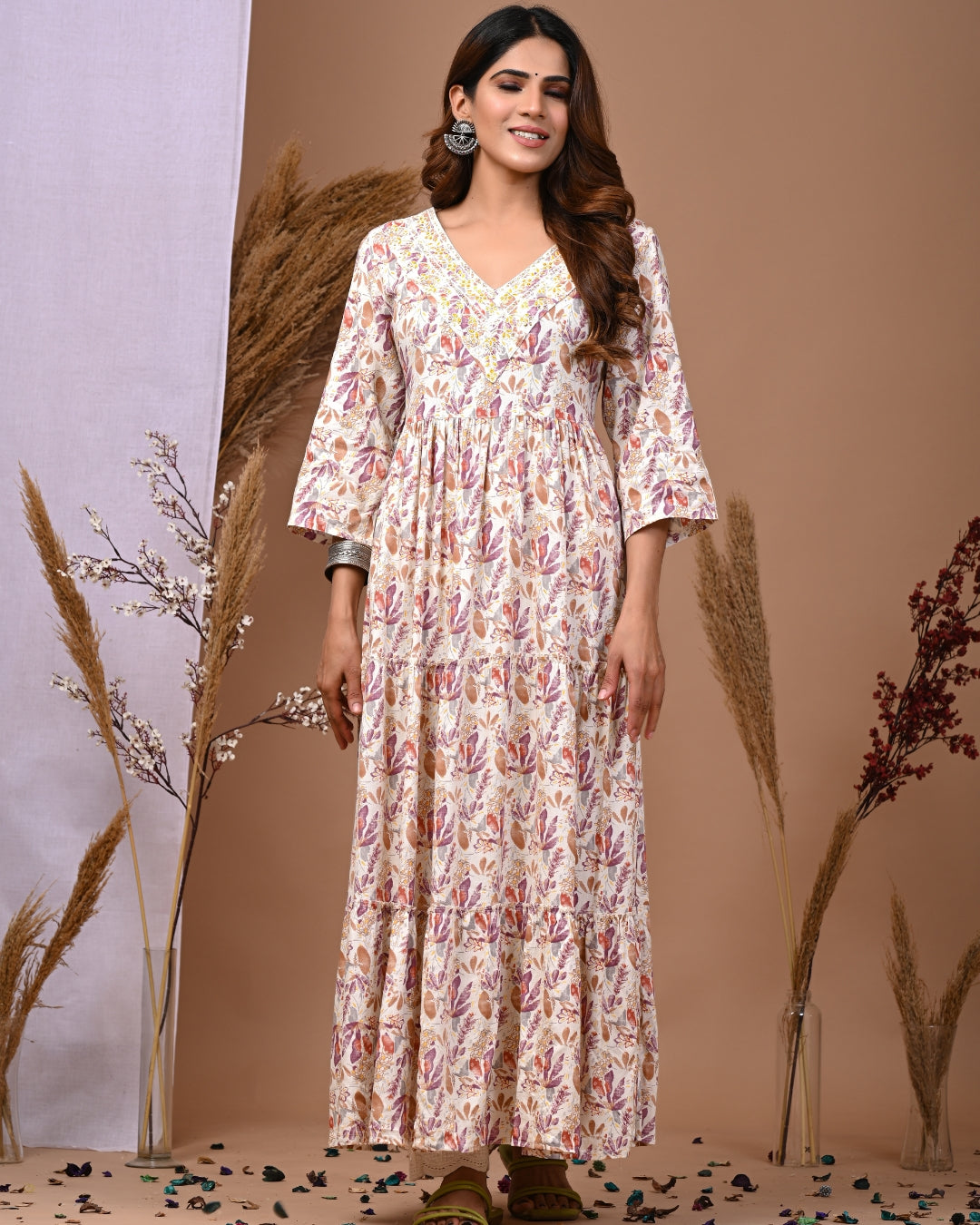 RimeLine ethnic Floral Ankle length FlairedGown