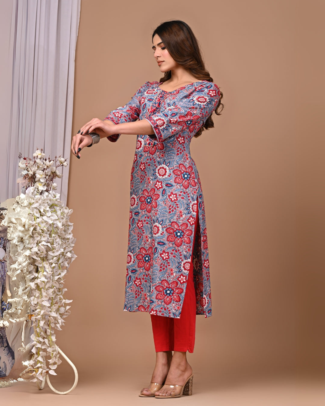 RimeLine Floral Printed Straight kurta for women