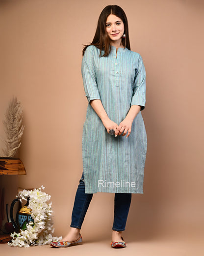 RimeLine Stripped Mandarin Straight kurta for women