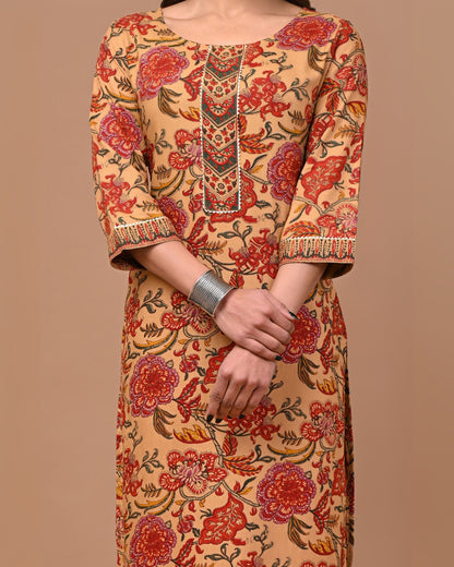 RimeLine Floral Printed Round neck kurti for women