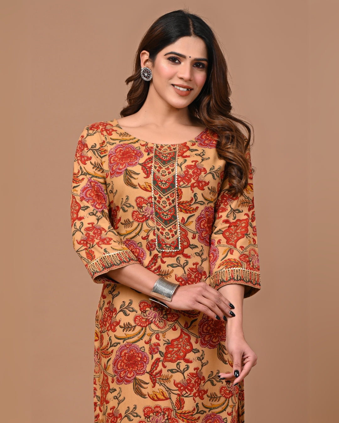 RimeLine Floral Printed Round neck kurti for women