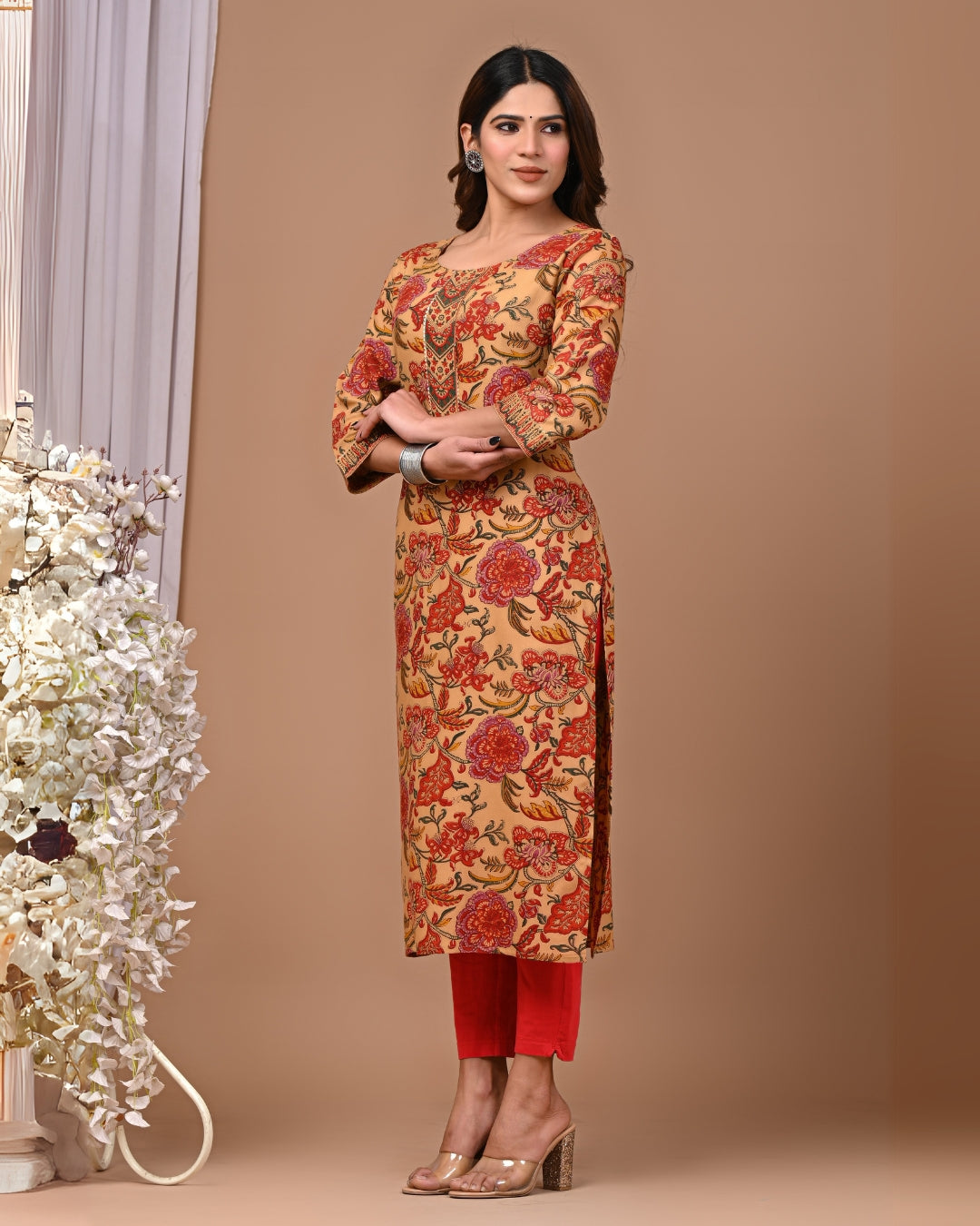 RimeLine Floral Printed Round neck kurti for women