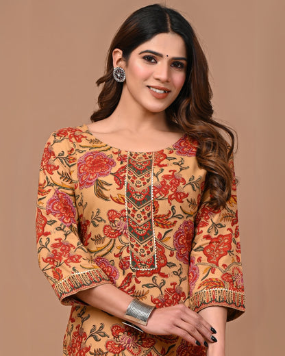 RimeLine Floral Printed Round neck kurti for women