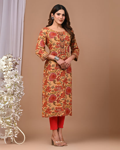 RimeLine Floral Printed Round neck kurti for women