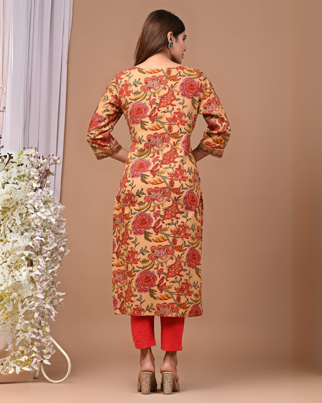 RimeLine Floral Printed Round neck kurti for women