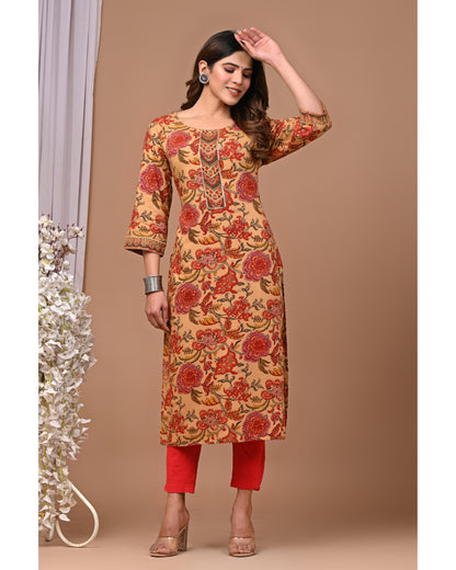 RimeLine Floral Printed Round neck kurti for women