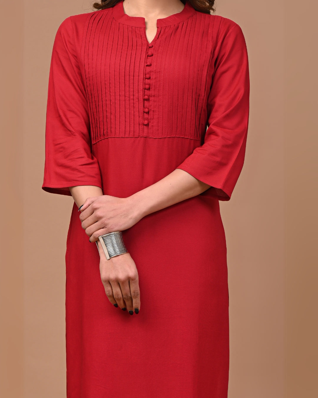 RimeLine Maroon Mandarin neck kurti for women