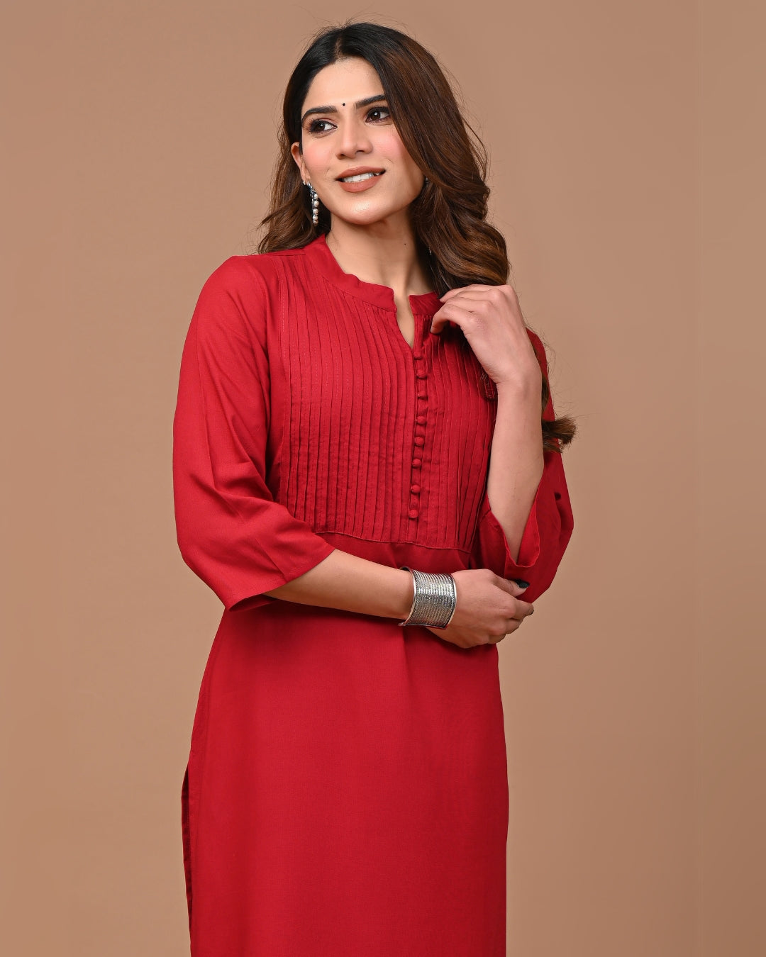 RimeLine Maroon Mandarin neck kurti for women