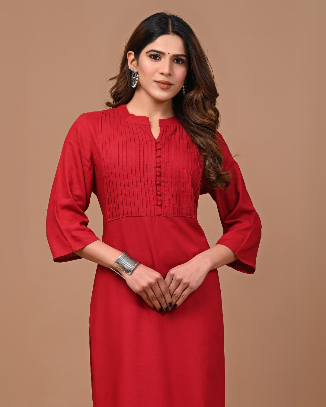 RimeLine Maroon Mandarin neck kurti for women