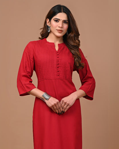 RimeLine Maroon Mandarin neck kurti for women