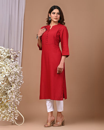 RimeLine Maroon Mandarin neck kurti for women