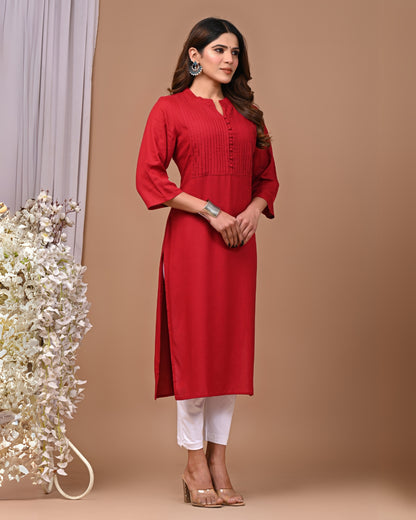 RimeLine Maroon Mandarin neck kurti for women