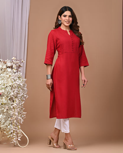 RimeLine Maroon Mandarin neck kurti for women