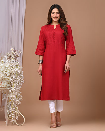 RimeLine Maroon Mandarin neck kurti for women