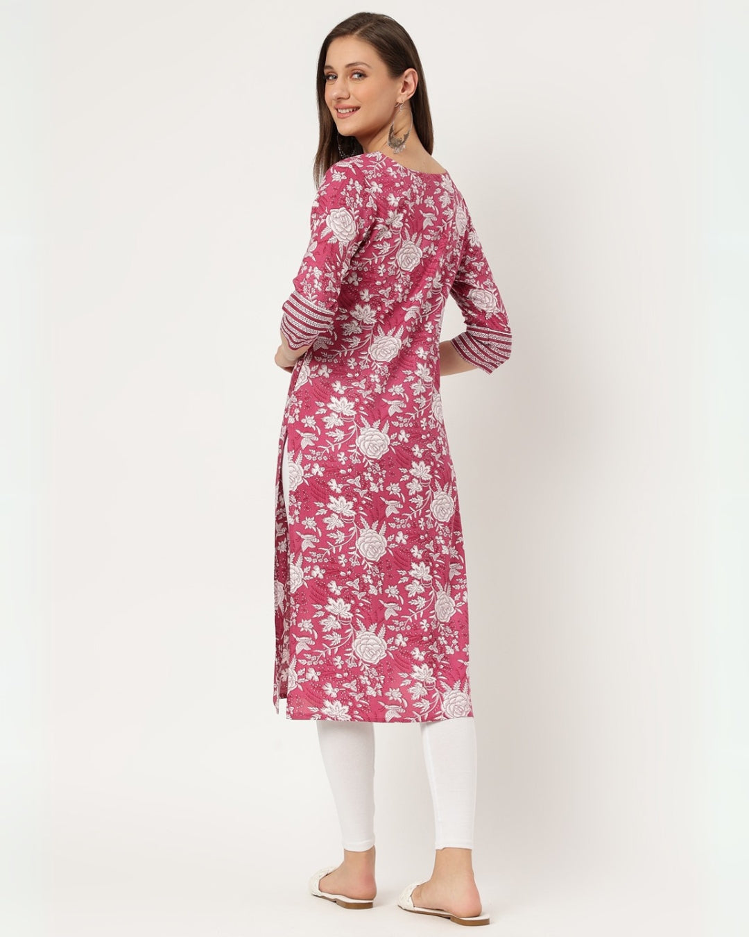 RimeLine Purple Floral V neck kurti for women