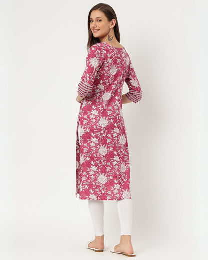 RimeLine Purple Floral V neck kurti for women
