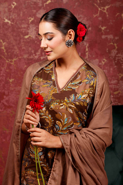 Rimeline Ethnic Motifs Printed V-Neck Pure Cotton Kurta With Trousers & Dupatta